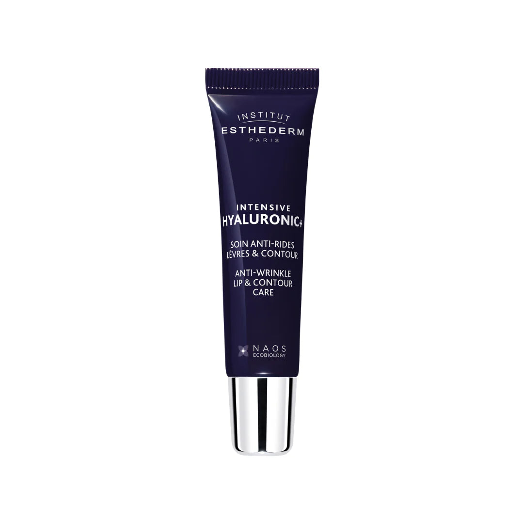 Institut Esthederm Intensive Hyaluronic+ Lips and Contour beauty product in 15ml tube, designed for lip and contour hydration.