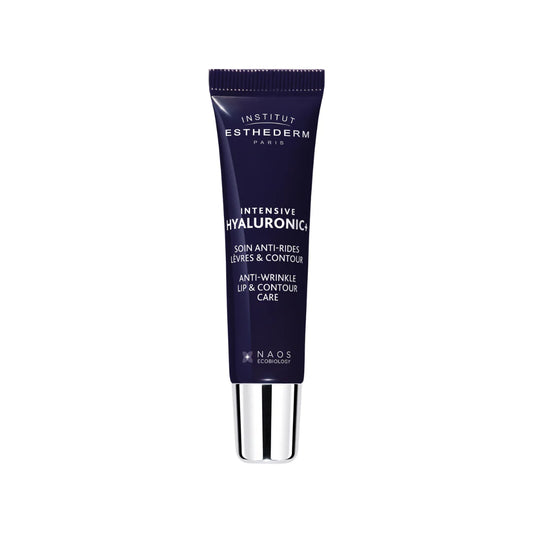 Institut Esthederm Intensive Hyaluronic+ Lips and Contour beauty product in 15ml tube, designed for lip and contour hydration.