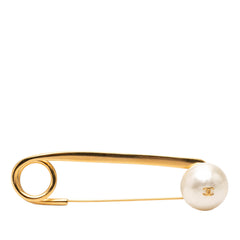 CC Gold Plated Faux Pearl Safety Pin Brooch Gold - Lab Luxury Resale