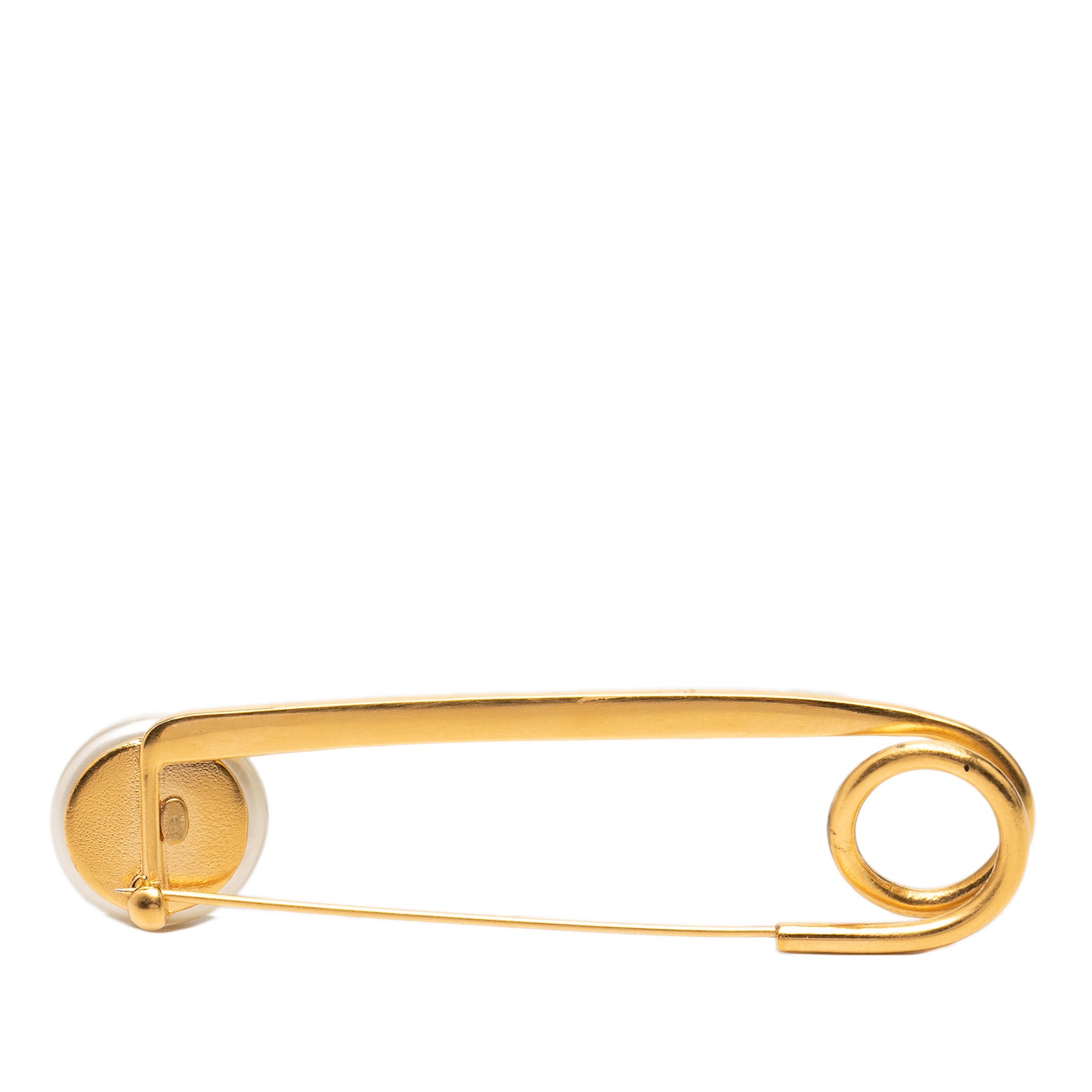 CC Gold Plated Faux Pearl Safety Pin Brooch Gold - Lab Luxury Resale