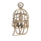 Pre-Loved Chanel CC Gold Plated Faux Pearl and Rhinestones Logo Birdcage Brooch