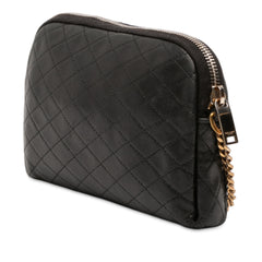 Black Saint Laurent mini quilted lambskin Gaby zippered pouch with gold hardware, compact bag for essentials.