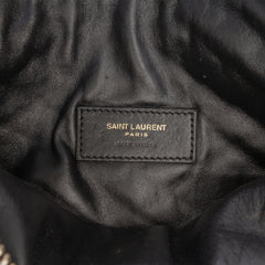 Black Saint Laurent Mini Quilted Lambskin Gaby Zippered Pouch, compact Yves Saint Laurent bag with quilted design and zipper closure.