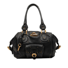 Chloé Leather Paddington shoulder bag in black with structured design and top handles, showcasing its elegant craftsmanship.