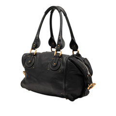 Black Chloé Leather Paddington Shoulder Bag with silver hardware and structured design, showcasing its elegant style.