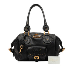 Black Chloé Leather Paddington Shoulder Bag with signature hardware and structured design, shown from the front.