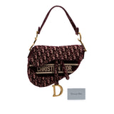 Oblique Velvet Embroidered Saddle Bag Red - Lab Luxury Resale