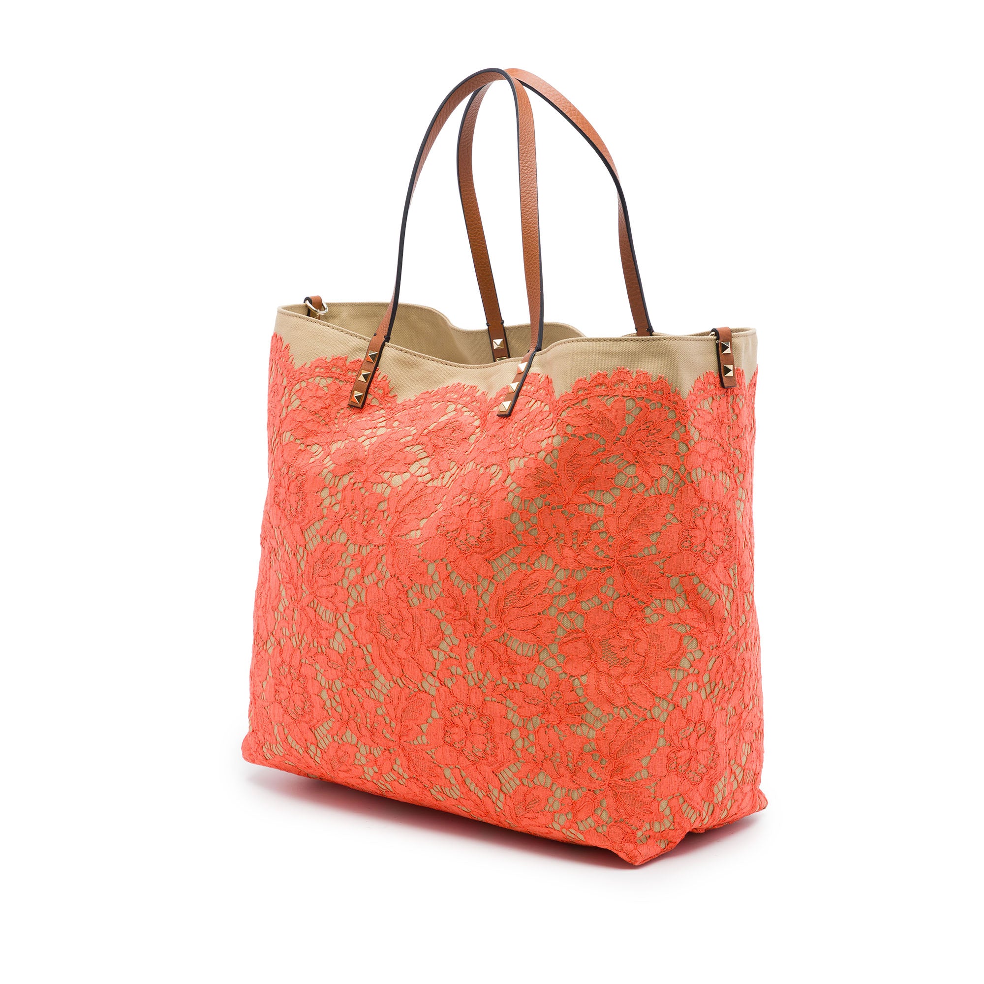 Canvas Rockstud Glam Lace Reversible Tote Orange - Lab Luxury Resale