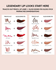 Fenty Beauty Gloss Bomb Stix high-shine gloss stick in various shades, showing different color options and product packaging.