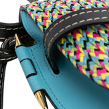 Small Raffia and Calfskin Gate Crossbody Blue - Lab Luxury Resale