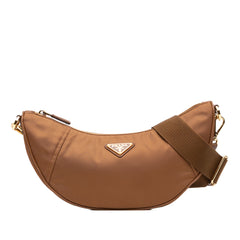 Saffiano Trimmed Re Nylon Demi Lune Satchel Brown - Lab Luxury Resale