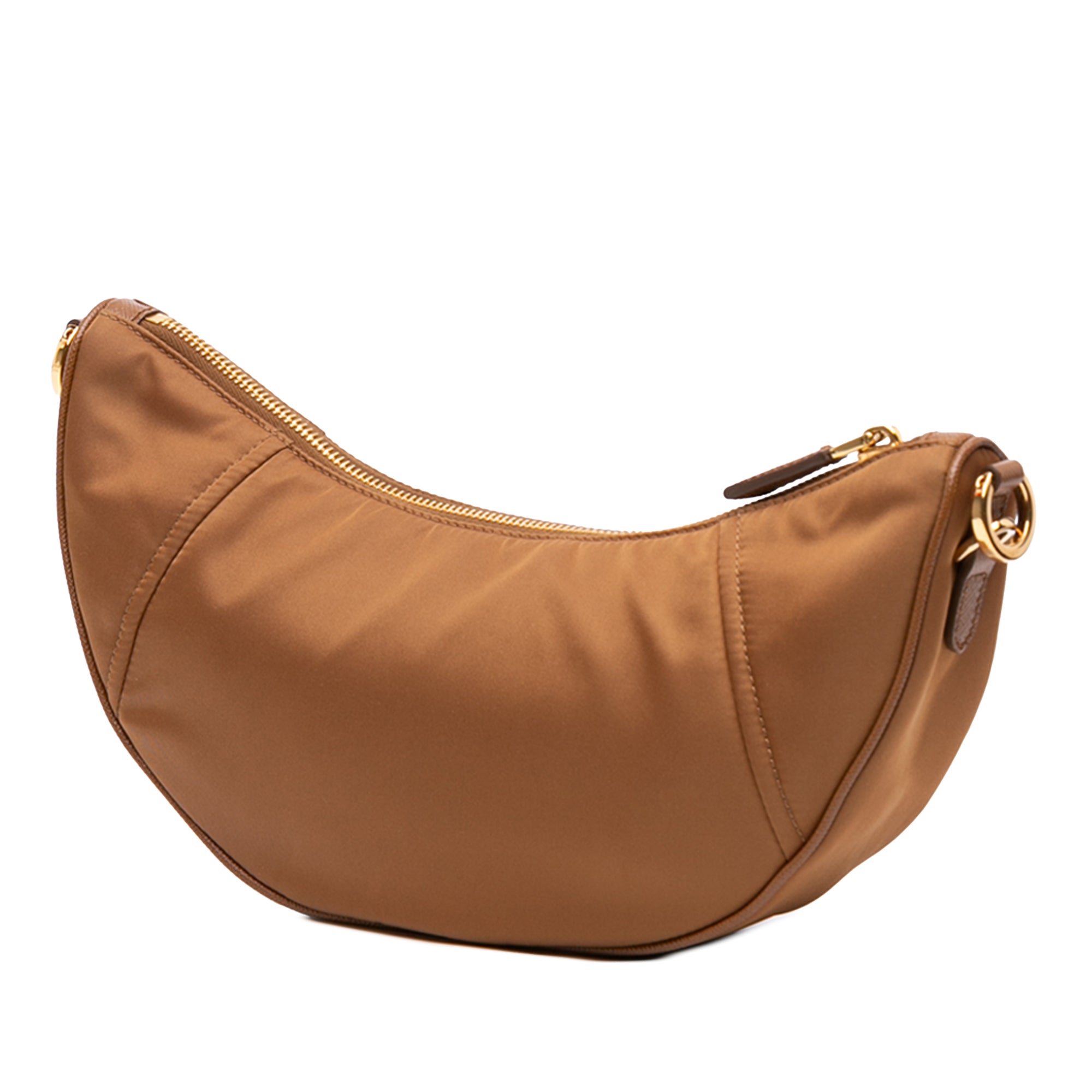 Saffiano Trimmed Re Nylon Demi Lune Satchel Brown - Lab Luxury Resale