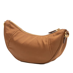 Saffiano Trimmed Re Nylon Demi Lune Satchel Brown - Lab Luxury Resale