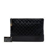 Large Aged Calfskin Gabrielle O Case Clutch Black - Lab Luxury Resale