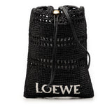 Paula Ibiza Raffia Drawstring Pocket Crossbody Black - Lab Luxury Resale