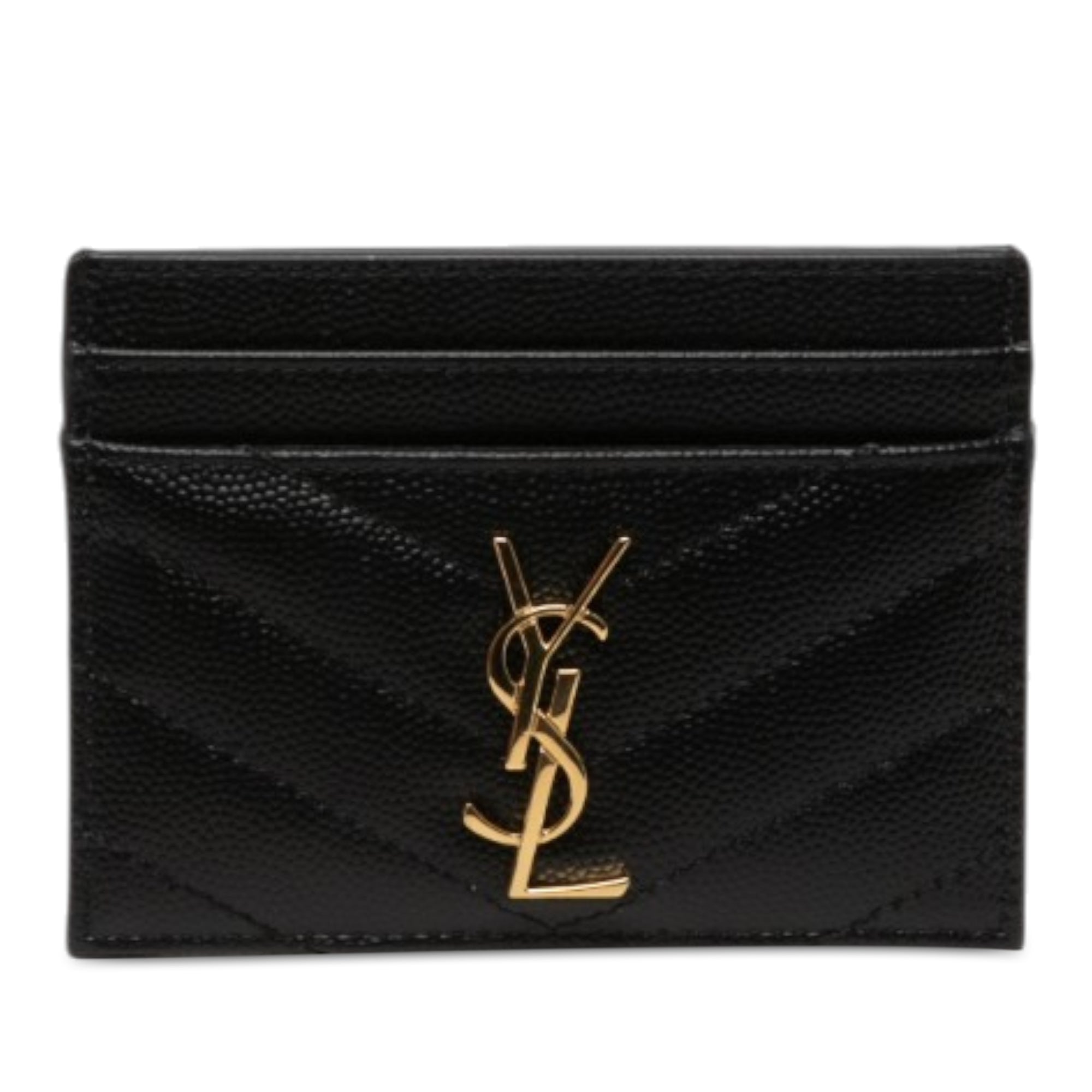 Chevron Grain de Poudre Cassandre Card Holder Black - Lab Luxury Resale