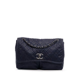 Large Quilted Calfskin Natural Beauty Split Pocket Flap Blue - Lab Luxury Resale