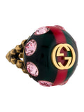 Gucci Logo Resin Crystal Embellished Gold Tone Cocktail Ring Size Medium - LAB