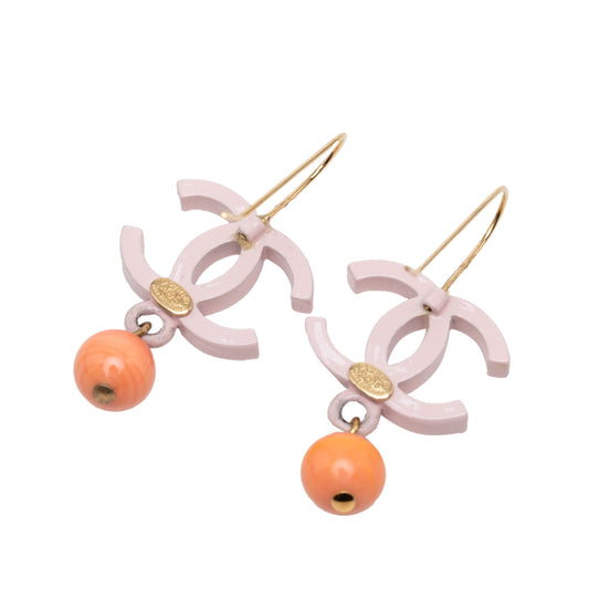 CC Gold Plated Resin Bead Drop Fish Hook Earrings Orange - Lab Luxury Resale