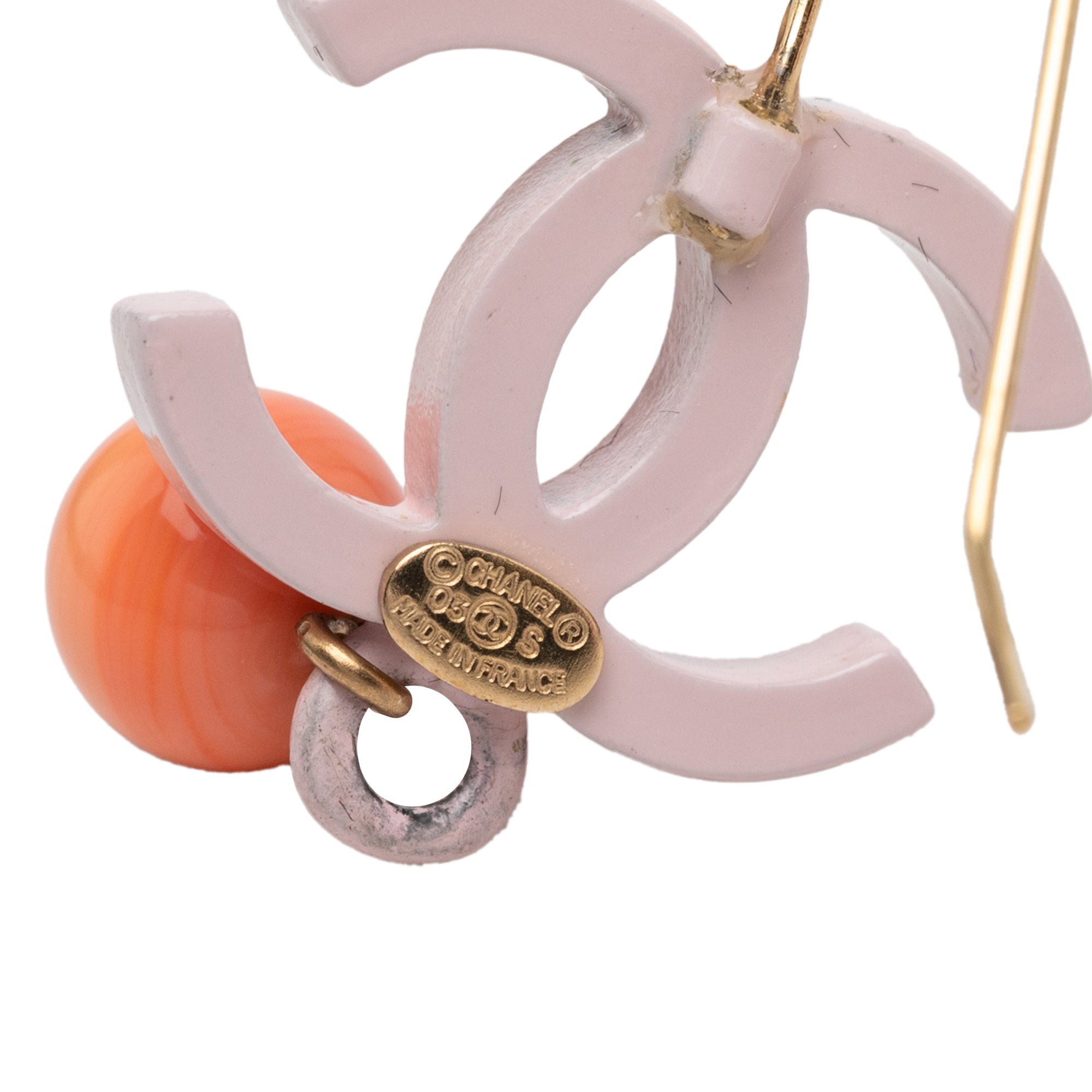 CC Gold Plated Resin Bead Drop Fish Hook Earrings Orange - Lab Luxury Resale