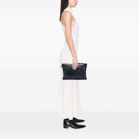 Lambskin Motocross Classic Clip Clutch M Black - Lab Luxury Resale
