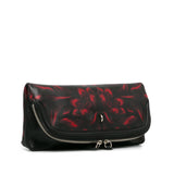 Leather Tulips Print Fold Clutch Black - Lab Luxury Resale