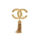 Gold Plated CC Logo Tassel Lava Fringe Brooch Gold - Lab Luxury Resale