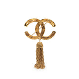 Gold Plated CC Logo Tassel Lava Fringe Brooch Gold - Lab Luxury Resale
