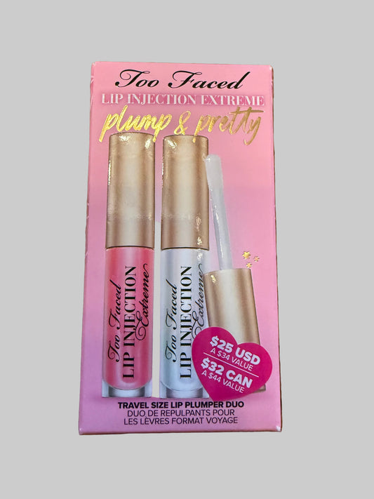 Too Faced Lip Injection Plump & Pretty Set beauty product, featuring lip gloss and plumping treatment in a sealed package.
