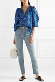 ULLA JOHNSON Blue Floral Lillian Blouse Size 2