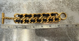 Pre-Owned Chanel Vintage 1995 Gold Double Leather Chain Cuff Bracelet - LAB