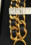 Pre-Owned Chanel Vintage 1995 Gold Double Leather Chain Cuff Bracelet - LAB