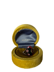Gucci Logo Resin Crystal Embellished Gold Tone Cocktail Ring Size Medium