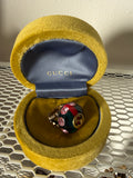 Gucci Logo Resin Crystal Embellished Gold Tone Cocktail Ring Size Medium - LAB