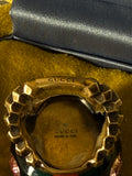 Gucci Logo Resin Crystal Embellished Gold Tone Cocktail Ring Size Medium - LAB