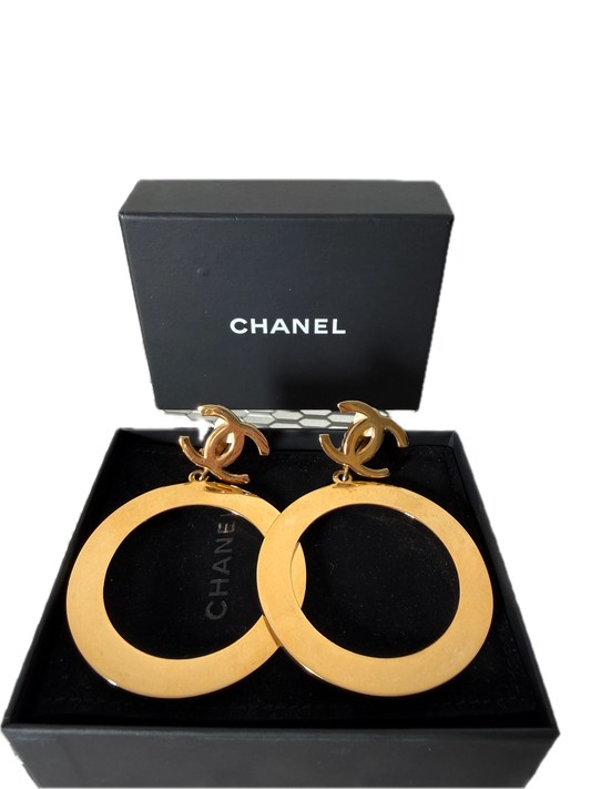 Pre-Owned Chanel Vintage gold hoop earrings Karl Lagerfeld Era