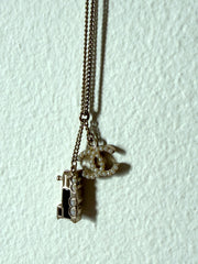 Pre-Owned Chanel Black and Silver Coco Mark Train Necklace