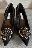 Prada Black Suede kitten with jewel Size 36*