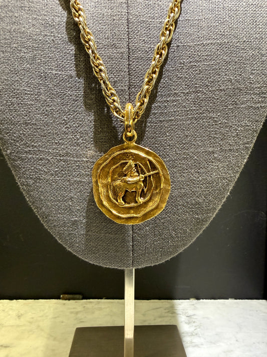 Pre-Owned Chanel Rare Vintage gold plated zodiac Sagittarius medallion 1984 collection