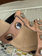 Balenciaga tan strappy sandals size 38, open-toe shoes with multiple straps and a sleek design, on a white background.
