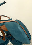 Gucci Petroleum Teal Suede Fringed T-Strap Sandals Size 36.5
