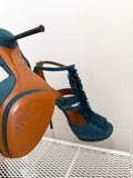 Gucci Petroleum Teal Suede Fringed T-Strap Sandals Size 36.5
