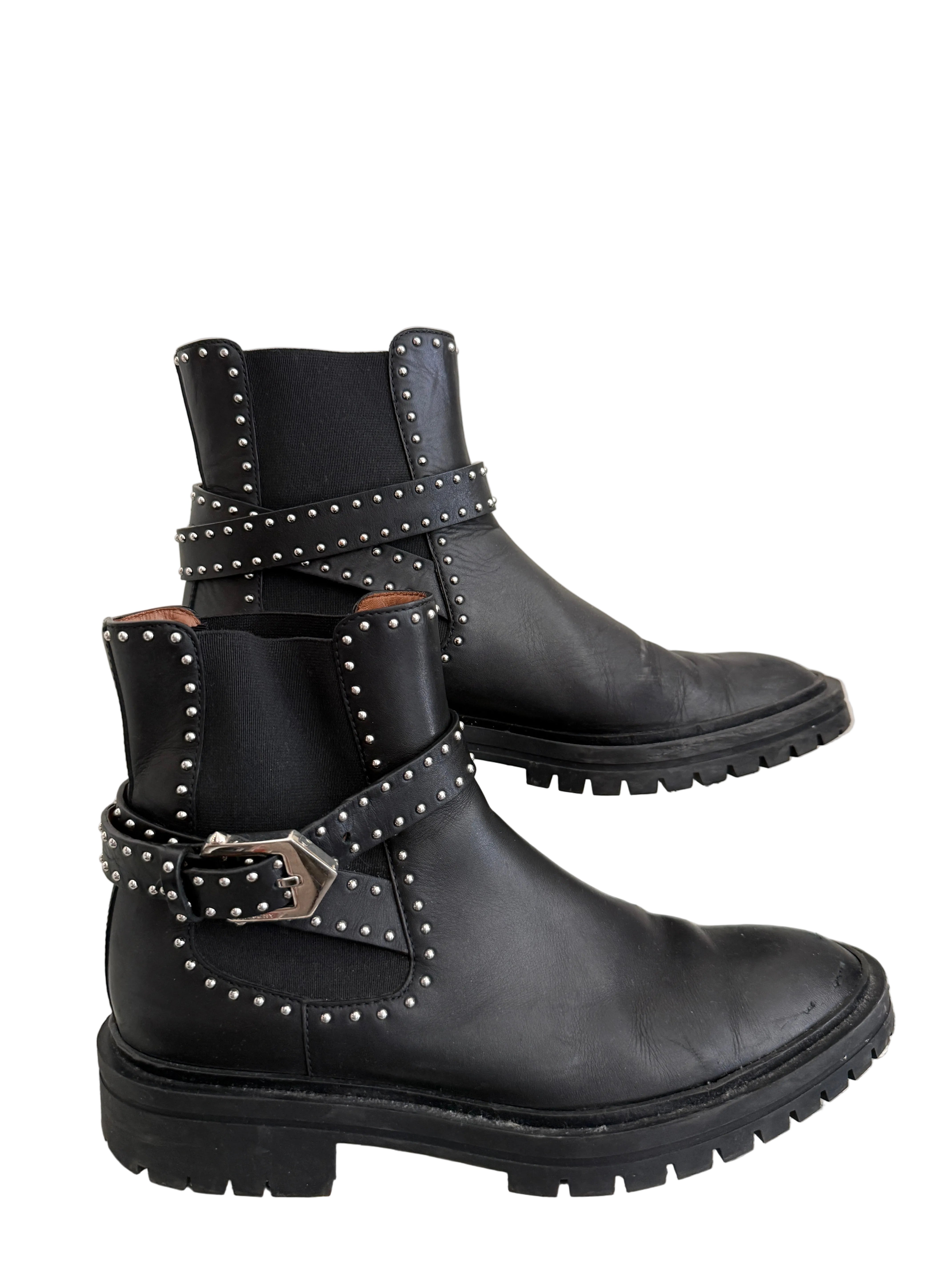 Givenchy Stud Chelsea Boot in size 38, black leather ankle boots with silver stud accents, stylish and sleek footwear.