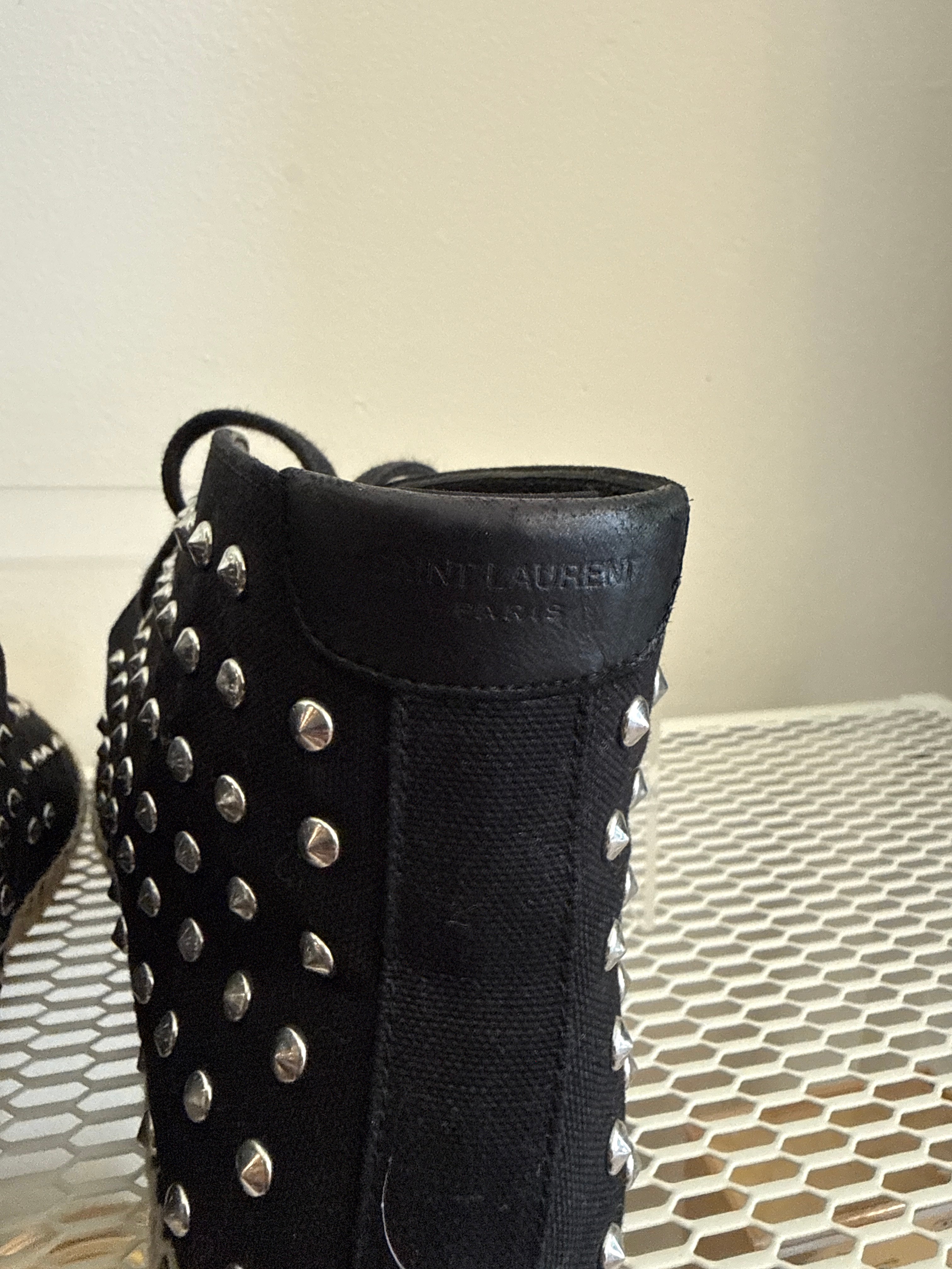 Yves Saint Laurent Espadrille Stud Boots in size 37.5, featuring stud details and a stylish ankle boot design.