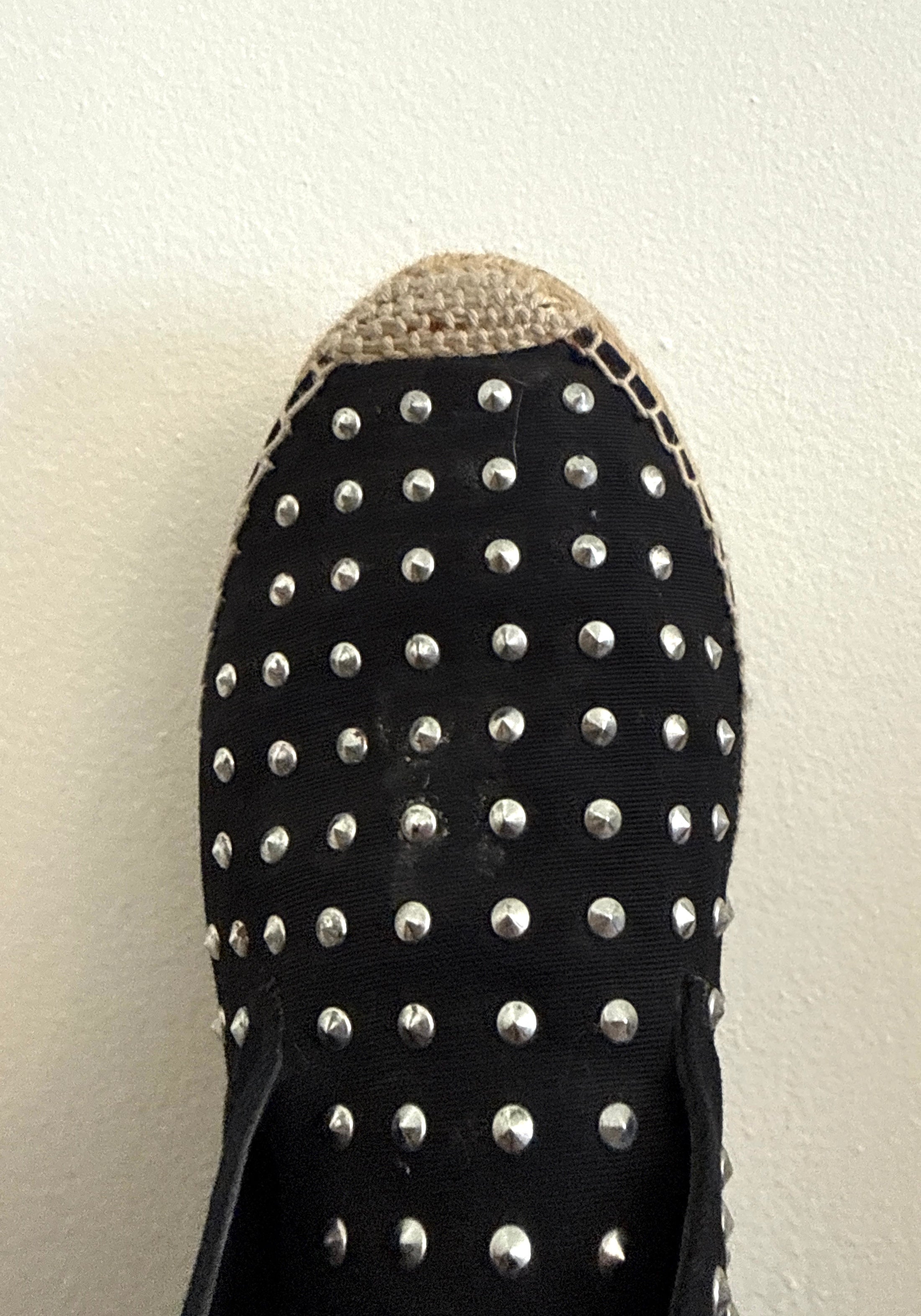 Yves Saint Laurent Espadrille Stud Boot in size 37.5, stylish ankle boots with stud details and woven espadrille sole.