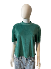 Suzie Kondi Velour Emerald Puff Shoulder Mock Neck Tee Size M