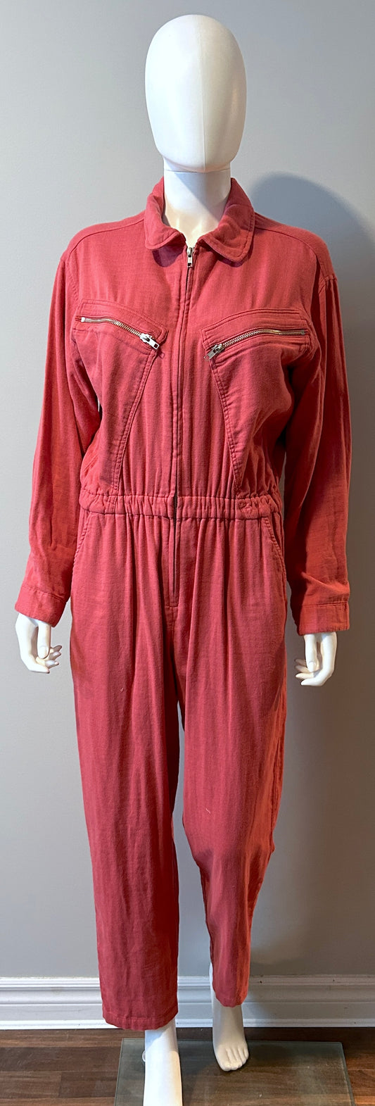 Xirena Jaymes cotton pink jumpsuit in size small, casual women's clothing with a relaxed fit and sleeveless design.
