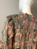 Ulla Johnson Pink and Black Floral Lurex ruffle blouse Size 2