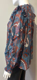 Ulla Johnson Red and Teal Floral Lurex ruffle blouse Size 2