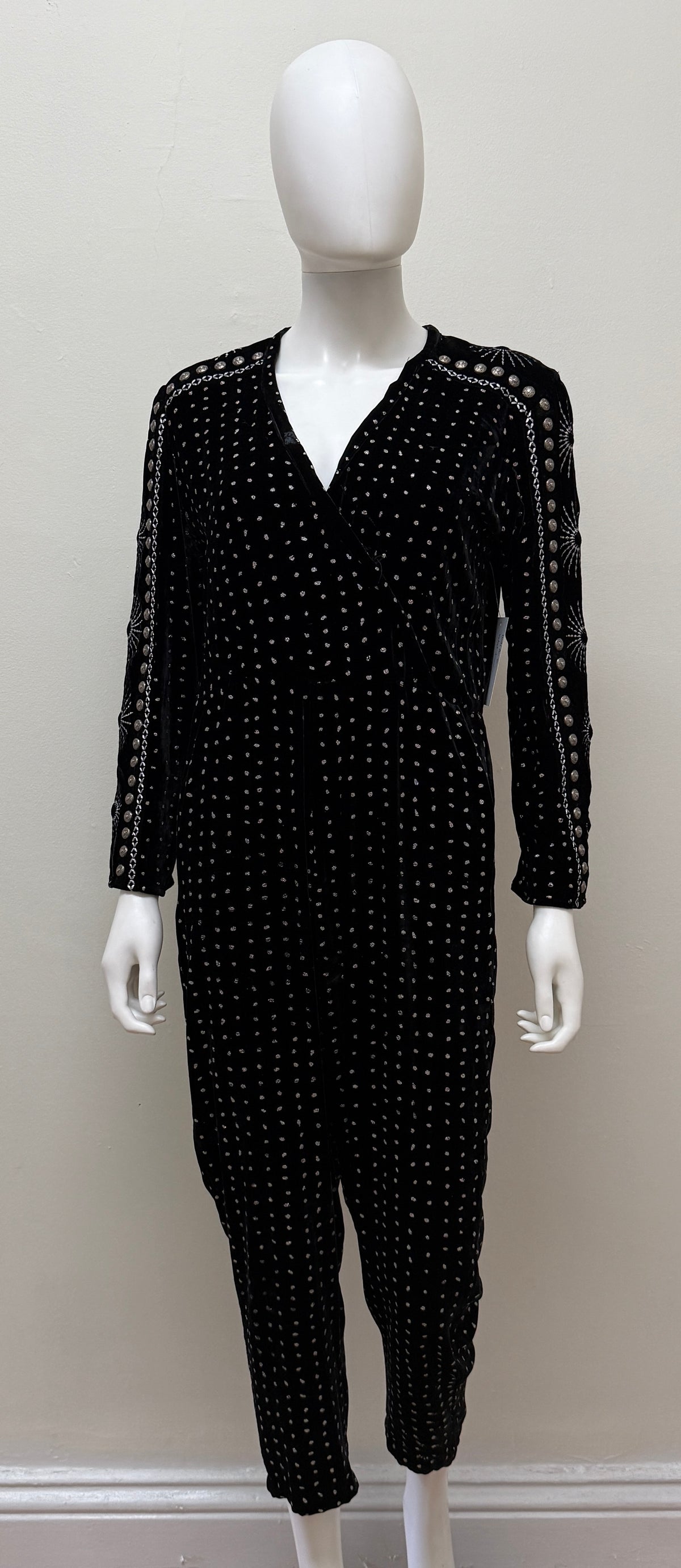 Dodo Bar Or Black Velvet Jumpsuit with Glitter Size 42/8